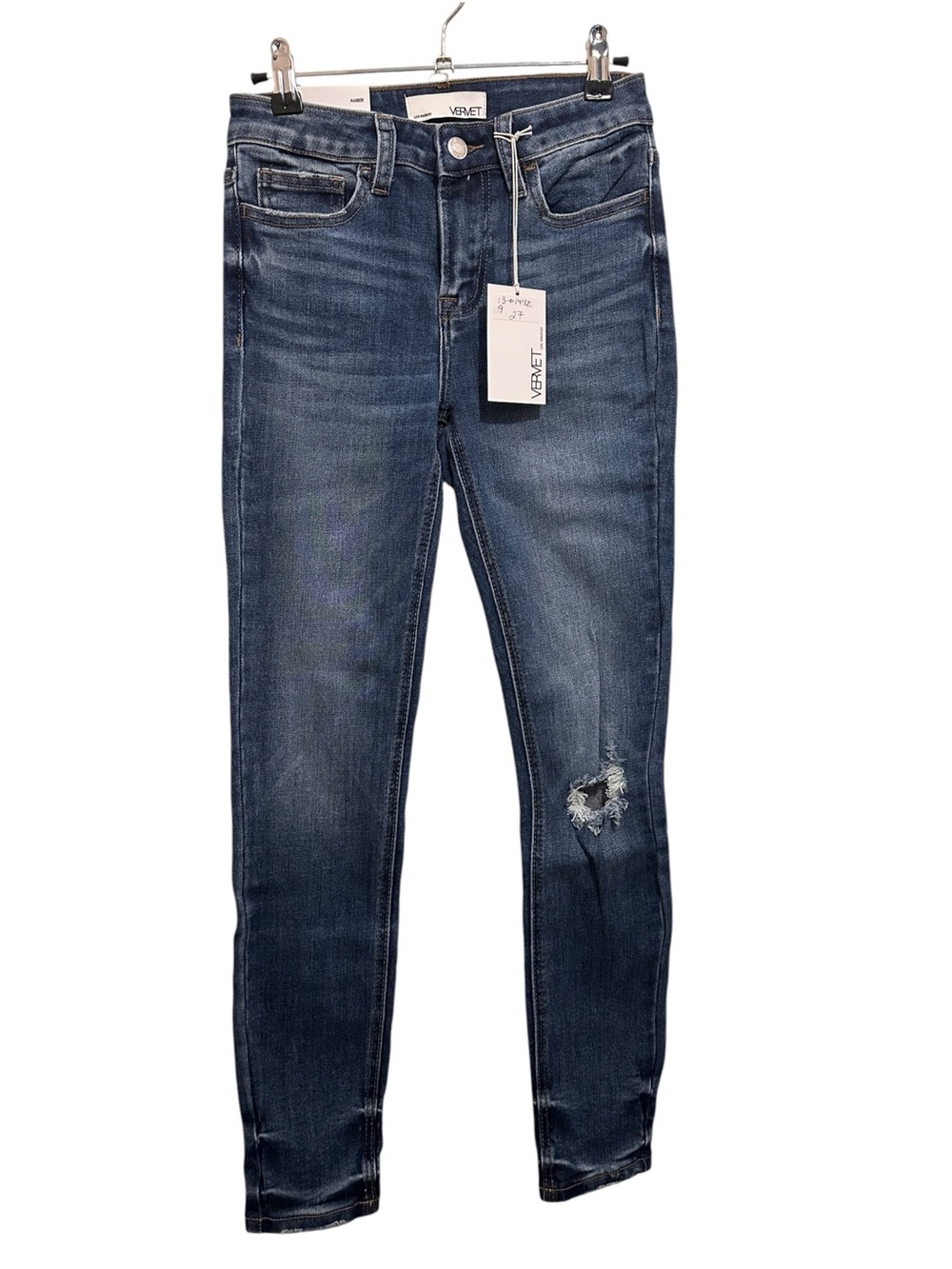 VERVET BY FLYING MONKEY Dark Blue Skinny Jeans with Knee Distress